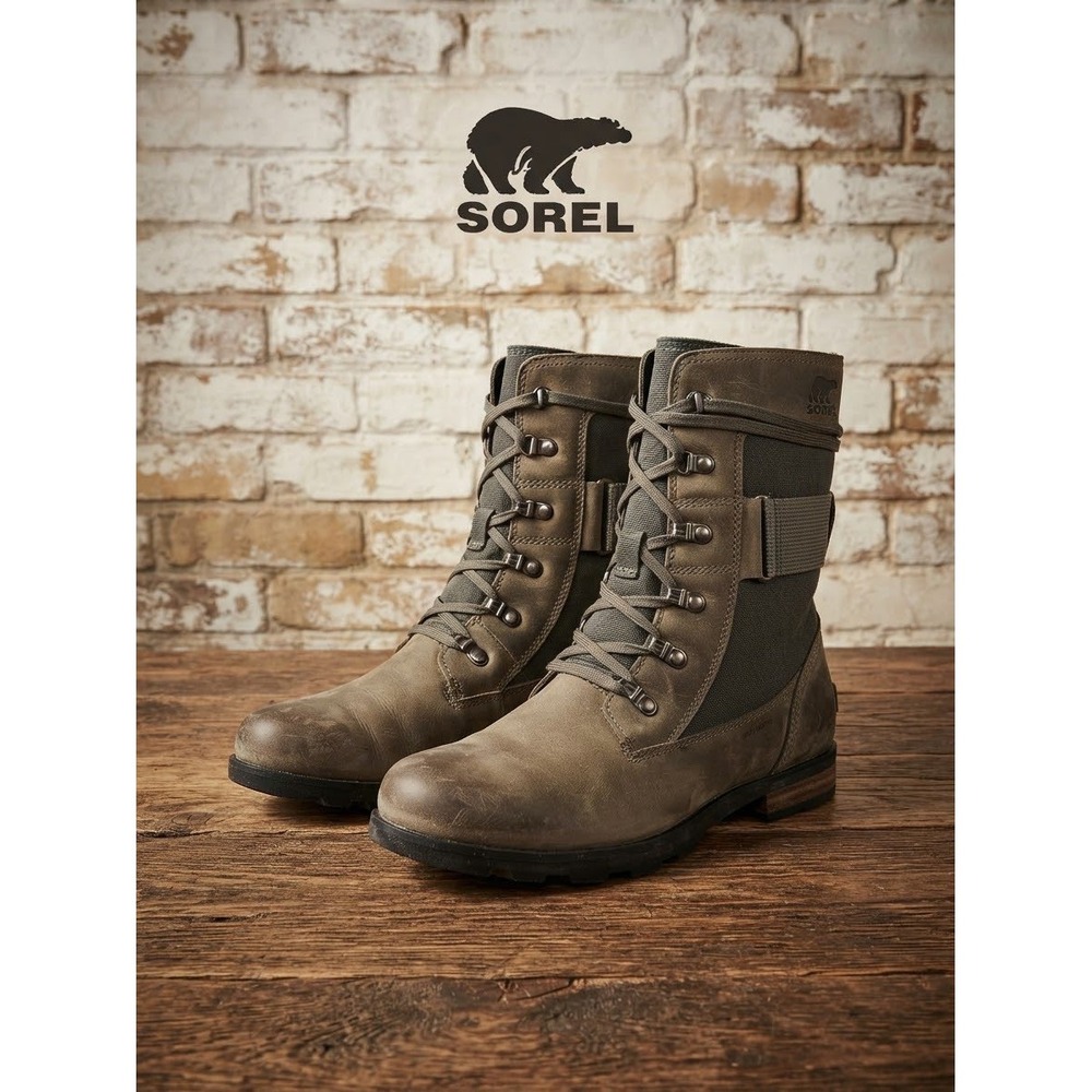Sorel Phoenix Moto Waterproof Leather Boots Quarry Grey NL3042-052 Womens 10